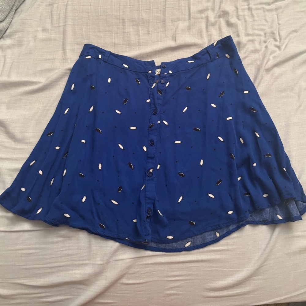 Freebird blue penguin/polka dot skirt